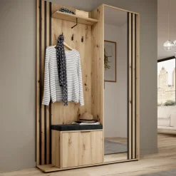 Garderoby|Zestawy Mebli Do Przedpokoju>PIASKI Garderoba do przedpokoju z siedziskiem lustro 130 cm NAVE dąb artisan