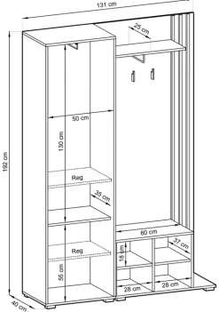 Garderoby|Zestawy Mebli Do Przedpokoju></noscript>PIASKI Garderoba do przedpokoju z siedziskiem lustro 130 cm NAVE dąb artisan