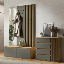 Garderoby|Zestawy Mebli Do Przedpokoju></noscript>MEBLOSIEK Garderoba do przedpokoju DORIOS dąb artisan front szary grafit