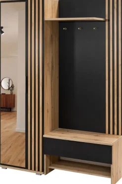 Garderoby|Zestawy Mebli Do Przedpokoju>Stolar Garderoba z lamelami i lustrem 140 cm do przedpokoju MONTE