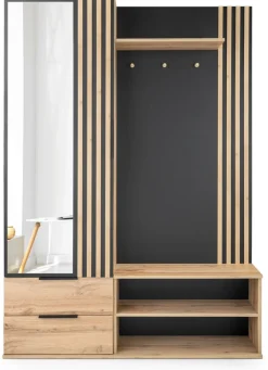 Zestawy Mebli Do Przedpokoju|Szafy Do Przedpokoju>Stolar Garderoba z lustrem i lamelami do przedpokoju 140 cm LAVO