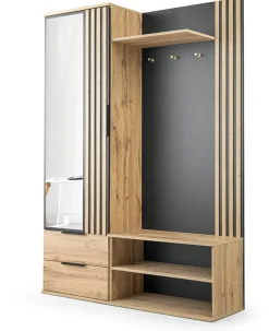 Garderoby></noscript>Stolar Garderoba z lustrem i lamelami do przedpokoju 140 cm LAVO