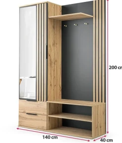 Garderoby></noscript>Stolar Garderoba z lustrem i lamelami do przedpokoju 140 cm LAVO