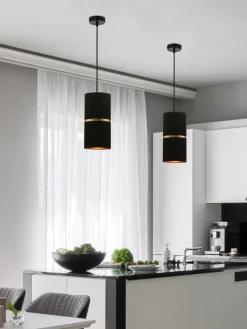 Oświetlenie Przedpokoju|Oświetlenie Jadalni></noscript>Candellux Lighting Gina lampa wisząca czarny 1x60 e27 abażur 12x25 czarny złota folia+złoty pasek