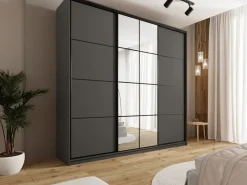 Szafy Trzydrzwiowe|Szafy Do Przedpokoju></noscript>BROMARKT owa duża szafa przesuwna 250 cm z lustrem EDGE MAX grafit
