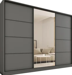 Szafy Trzydrzwiowe|Szafy Do Przedpokoju>BROMARKT owa duża szafa przesuwna z lustrem 280 cm LOFT MAX grafit