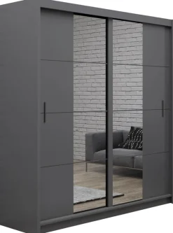 Szafy Dwudrzwiowe|Szafy Z Lustrem>Stolar Grafitowa dwudrzwiowa szafa z lustrem 203 cm PIERO