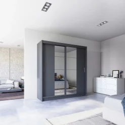 Szafy Dwudrzwiowe|Szafy Z Lustrem></noscript>Stolar Grafitowa dwudrzwiowa szafa z lustrem 203 cm PIERO