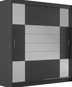 Szafy Dwudrzwiowe|Szafy Z Lustrem>Stolar Grafitowa dwudrzwiowa szafa przesuwna z lustrem 203 cm AMARA