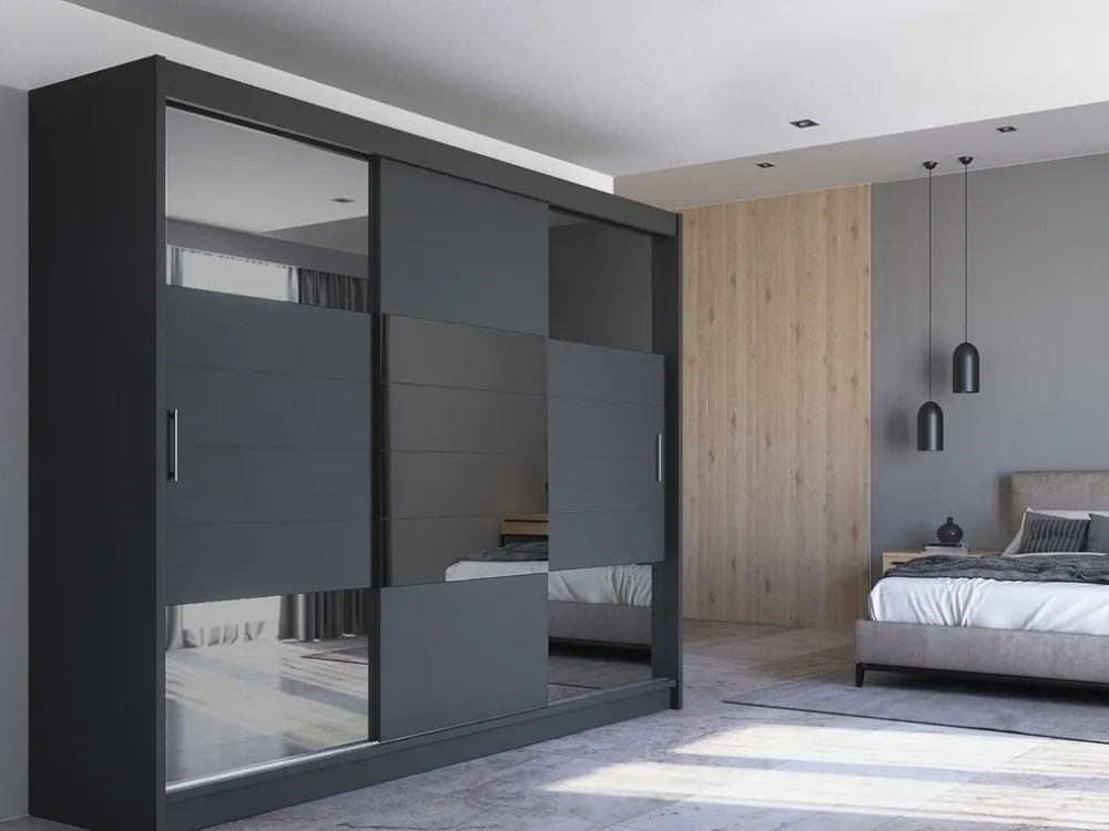 Szafy Trzydrzwiowe|Szafy Z Lustrem>Stolar Grafitowa dwudrzwiowa szafa przesuwna z lustrem 250 cm AMARA