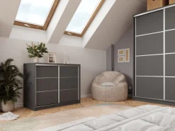 Komody></noscript>BROMARKT owa mała komoda z drzwiami przesuwnymi 120 cm TOP grafit