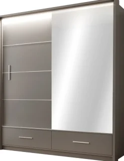 Szafy Dwudrzwiowe|Szafy Z Lustrem>Stolar owa szafa przesuwna 208 cm z lustrem i półkami MESTRE grafit