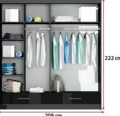 Szafy Dwudrzwiowe|Szafy Z Lustrem></noscript>Stolar owa szafa przesuwna 208 cm z lustrem i półkami MESTRE grafit