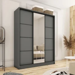 Zestawy Mebli Do Przedpokoju|Szafy Trzydrzwiowe></noscript>BROMARKT owa szafa przesuwna z lustrem 150 cm LOFT z szufladami grafit