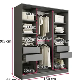 Zestawy Mebli Do Przedpokoju|Szafy Trzydrzwiowe></noscript>BROMARKT owa szafa przesuwna z lustrem 150 cm LOFT z szufladami grafit