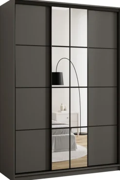 Szafy Trzydrzwiowe|Szafy Do Przedpokoju>BROMARKT owa szafa przesuwna z lustrem 150 cm do sypialni EDGE grafit