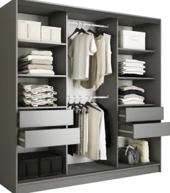 Zestawy Mebli Do Przedpokoju|Szafy Trzydrzwiowe>BROMARKT owa szafa przesuwna z szufladami i półkami 200 cm LOFT grafit