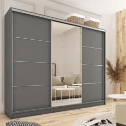 Zestawy Mebli Do Przedpokoju|Szafy Do Przedpokoju></noscript>BROMARKT owa szafa przesuwna z lustrem do sypialni TOP MAX 250 cm grafit