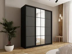 Zestawy Mebli Do Przedpokoju|Szafy Trzydrzwiowe></noscript>BROMARKT Grafitowa szafa przesuwna 180 cm z lustrem i drążkami EDGE