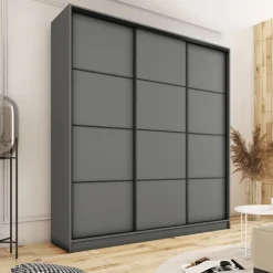 Zestawy Mebli Do Przedpokoju|Szafy Trzydrzwiowe></noscript>BROMARKT owa szafa przesuwna do sypialni 200 cm LOFT MAX grafit