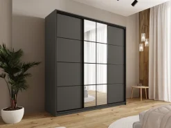 Zestawy Mebli Do Przedpokoju|Szafy Trzydrzwiowe></noscript>BROMARKT owa szafa przesuwna do sypialni 200 cm z lustrem EDGE grafit