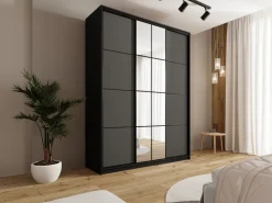 Szafy Trzydrzwiowe|Szafy Do Przedpokoju></noscript>BROMARKT Grafitowa szafa przesuwna z lustrem do sypialni 180 cm EDGE MAX