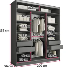 Zestawy Mebli Do Przedpokoju|Szafy Trzydrzwiowe></noscript>BROMARKT owa szafa przesuwna do sypialni 200 cm TOP MAX grafit