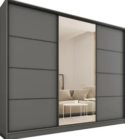 Zestawy Mebli Do Przedpokoju|Szafy Trzydrzwiowe>BROMARKT owa szafa przesuwna z lustrem 250 cm do sypialni LOFT MAX grafit