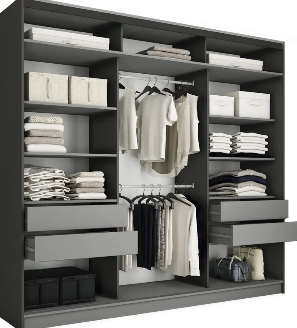 Zestawy Mebli Do Przedpokoju|Szafy Trzydrzwiowe>BROMARKT owa szafa przesuwna z lustrem 250 cm do sypialni LOFT MAX grafit