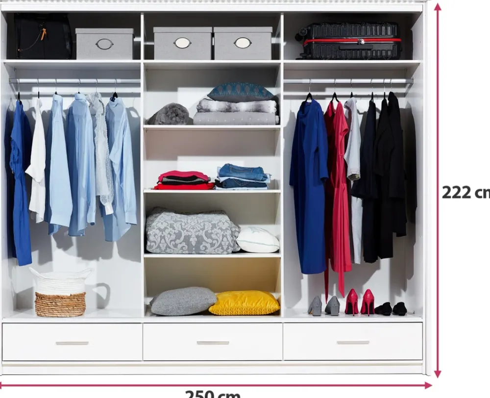 Szafy Trzydrzwiowe|Szafy Z Lustrem>Stolar owa szafa przesuwna 250 cm z lustrem i półkami MESTRE grafit