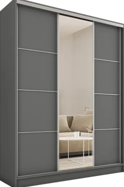 Szafy Trzydrzwiowe|Szafy Do Salonu>BROMARKT owa szafa przesuwna z lustrem 150 cm TOP MAX grafit