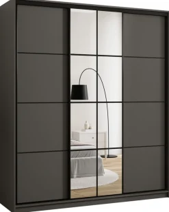 Zestawy Mebli Do Przedpokoju|Szafy Trzydrzwiowe>BROMARKT owa szafa przesuwna 180 cm z lustrem i półkami EDGE grafit