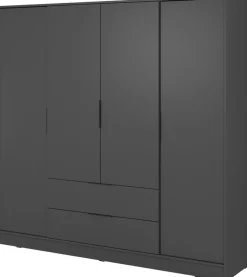 Szafy Do Przedpokoju|Szafy Młodzieżowe>PIASKI owa szafa uchylna z półkami i drążkiem 206 cm KAMIS grafit