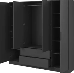 Szafy Do Przedpokoju|Szafy Młodzieżowe>PIASKI owa szafa uchylna z półkami i drążkiem 206 cm KAMIS grafit