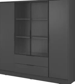 Szafy Młodzieżowe|Szafy Otwierane></noscript>PIASKI owa szafa uchylna z witryną 206 cm do sypialni KAMIS grafit
