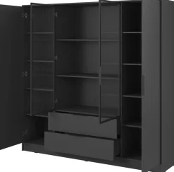 Szafy Młodzieżowe|Szafy Otwierane></noscript>PIASKI owa szafa uchylna z witryną 206 cm do sypialni KAMIS grafit