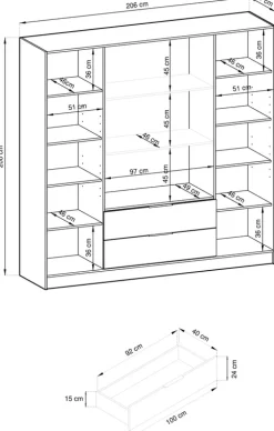 Szafy Młodzieżowe|Szafy Otwierane></noscript>PIASKI owa szafa uchylna z witryną 206 cm do sypialni KAMIS grafit
