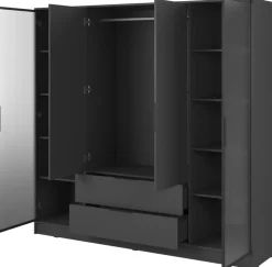 Szafy Młodzieżowe|Szafy Otwierane>PIASKI owa szafa uchylna z witryną i szufladami 206 cm KAMIS grafit