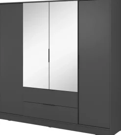 Szafy Młodzieżowe|Szafy Otwierane>PIASKI owa szafa z lustrem i półkami do sypialni 206 cm KAMIS grafit