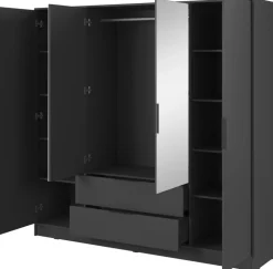 Szafy Młodzieżowe|Szafy Otwierane>PIASKI owa szafa z lustrem i półkami do sypialni 206 cm KAMIS grafit