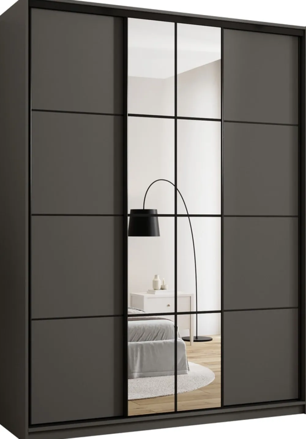 Zestawy Mebli Do Przedpokoju|Szafy Trzydrzwiowe>BROMARKT owa wysoka szafa przesuwna z lustrem 180 cm EDGE MAX grafit