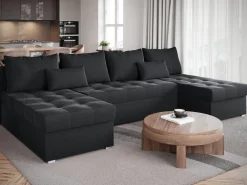 Narożniki></noscript>BROMARKT Grafitowy narożnik duży rozkładany do salonu HOT U SLIM z funkcją spania