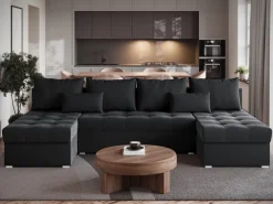 Narożniki></noscript>BROMARKT Grafitowy narożnik duży rozkładany do salonu HOT U SLIM z funkcją spania