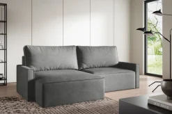 Meble Dla Dzieci|Meble Młodzieżowe></noscript>BROMARKT Grafitowy narożnik nowoczesny rozkładany z pojemnikiem w tkaninie baranek NORBERT