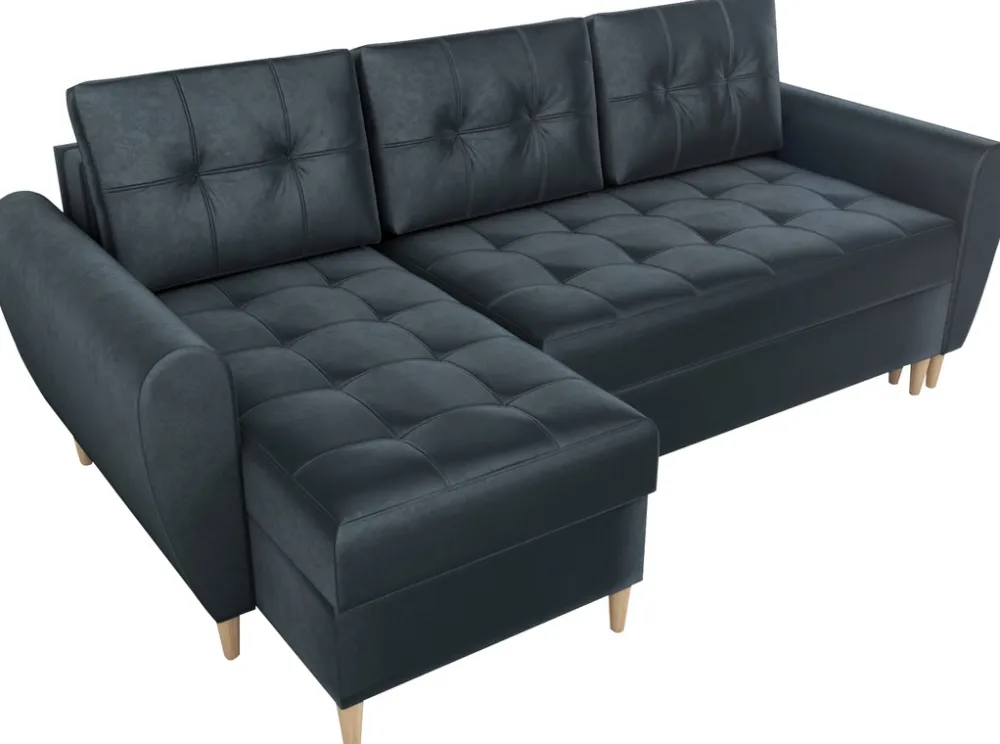 Narożniki>IZABELLA MEBLE Grafitowy narożnik z funkcją spania i pojemnikiem do salonu HENRY