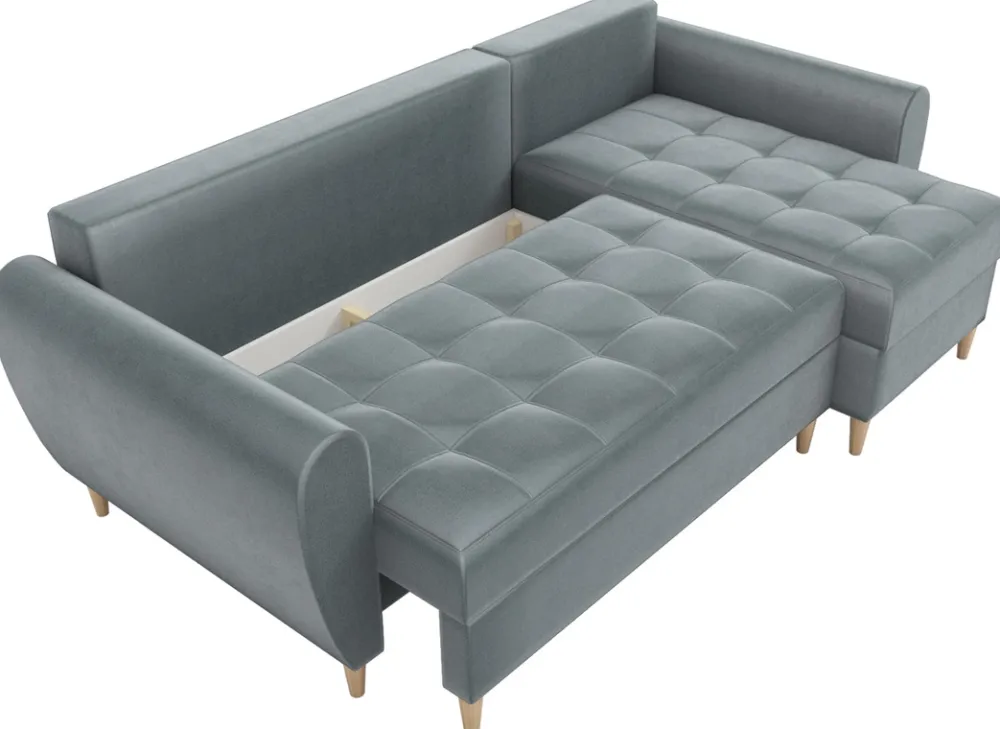 Narożniki>IZABELLA MEBLE Grafitowy narożnik z funkcją spania i pojemnikiem do salonu HENRY