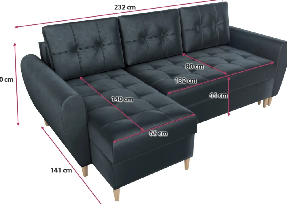 Narożniki>IZABELLA MEBLE Grafitowy narożnik z funkcją spania i pojemnikiem do salonu HENRY