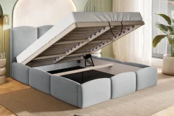 Łóżka Młodzieżowe|Łóżka Ze Stelażem>Riban Granatowe łóżko 140x200 cm tapicerowane z pojemnikiem SEPERO