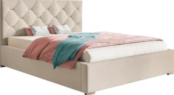 Łóżka Z Zagłówkiem|Łóżka Beżowe>Riban Granatowe łóżko 200x200 cm z pojemnikiem oparciem VIVID