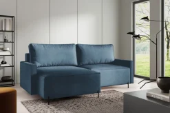 Meble Dla Dzieci|Narożniki></noscript>BROMARKT Granatowy narożnik boucle z funkcją spania i pojemnikiem NORTON